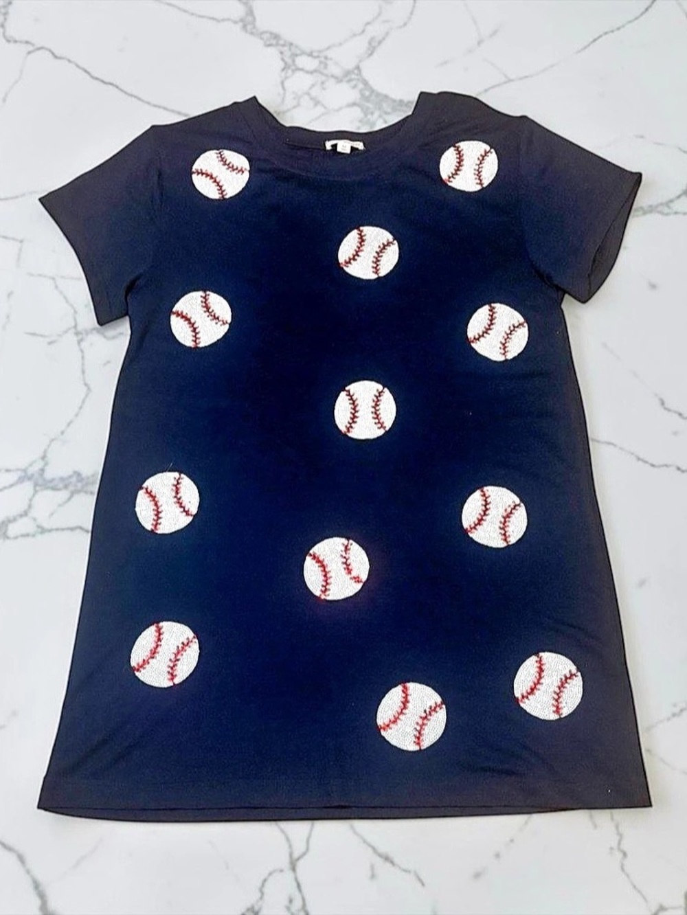 Mary Square Baseball Print Short Sleeve Tee Size Medium Like New